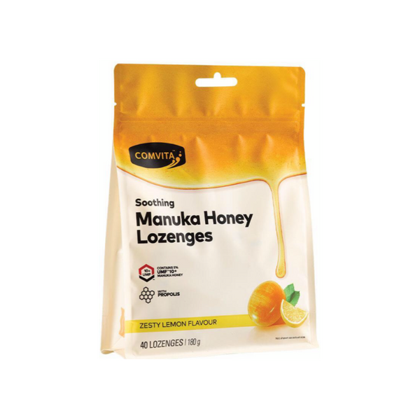 【Comvita 康維他】麥蘆卡蜂蜜蜂膠潤喉糖-檸檬 180g Manuka Honey Lozenges with Propolis Lemon & Honey 40 Lozenges